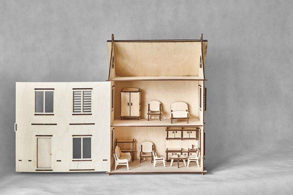 Cute,Doll,House,With,Toy,Furniture,Made,Of,Plywood,Details