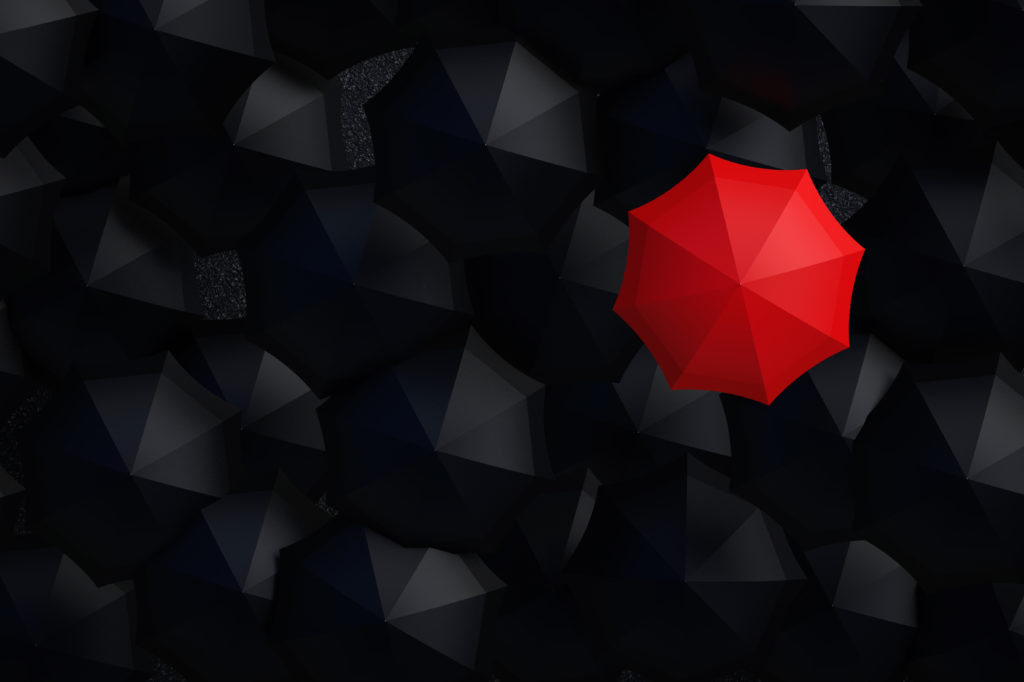 Red,Umbrella,Standing,Out,From,Many,Black,Umbrella,.,Leadership,