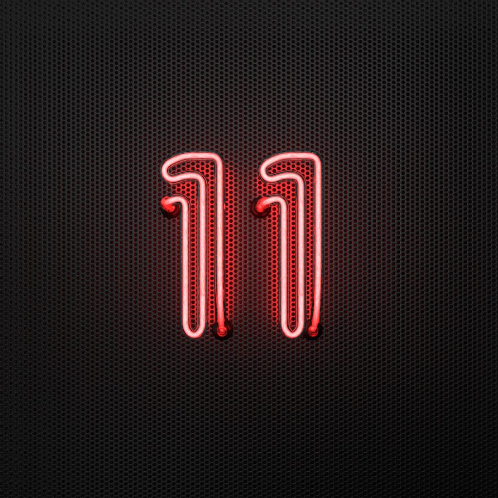 Glowing,Red,Neon,Number,11,(number,Eleven),On,A,Perforated
