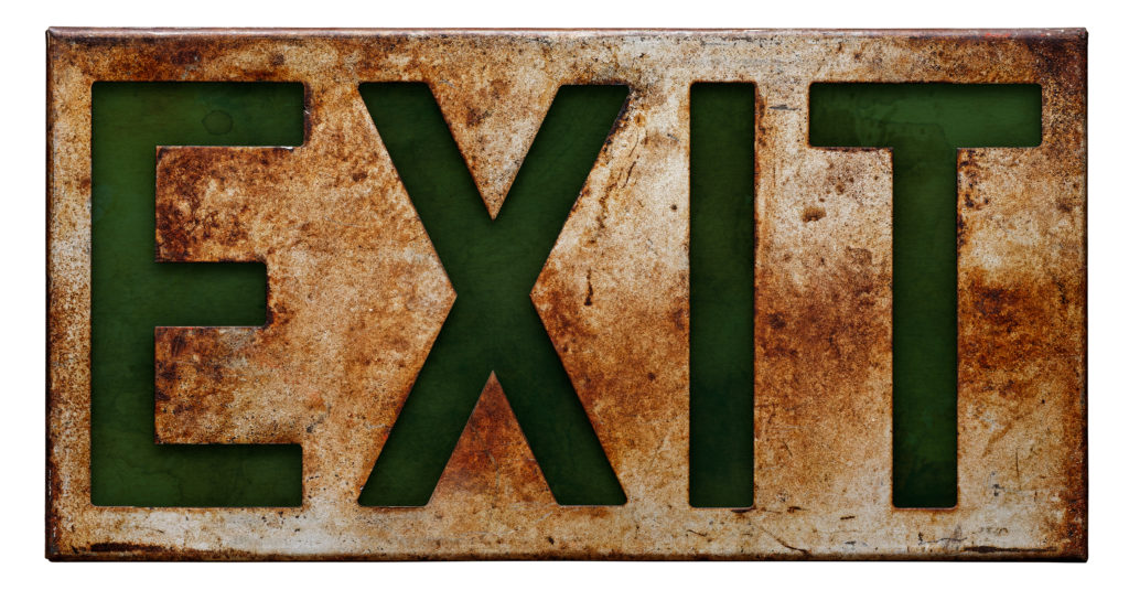 Isolated,Objects:,Old,Rusty,Exit,Sign,,On,White,Background