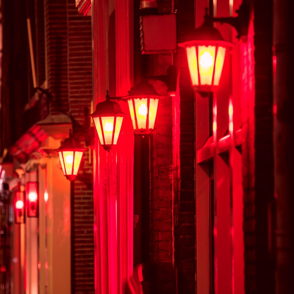 Red,Light,District,In,Amsterdam,At,Night.,Background.,Selective,Focus