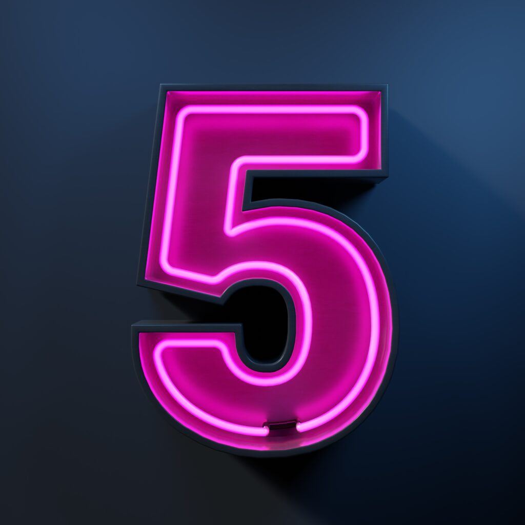 Neon,Light,Tube,Number,5