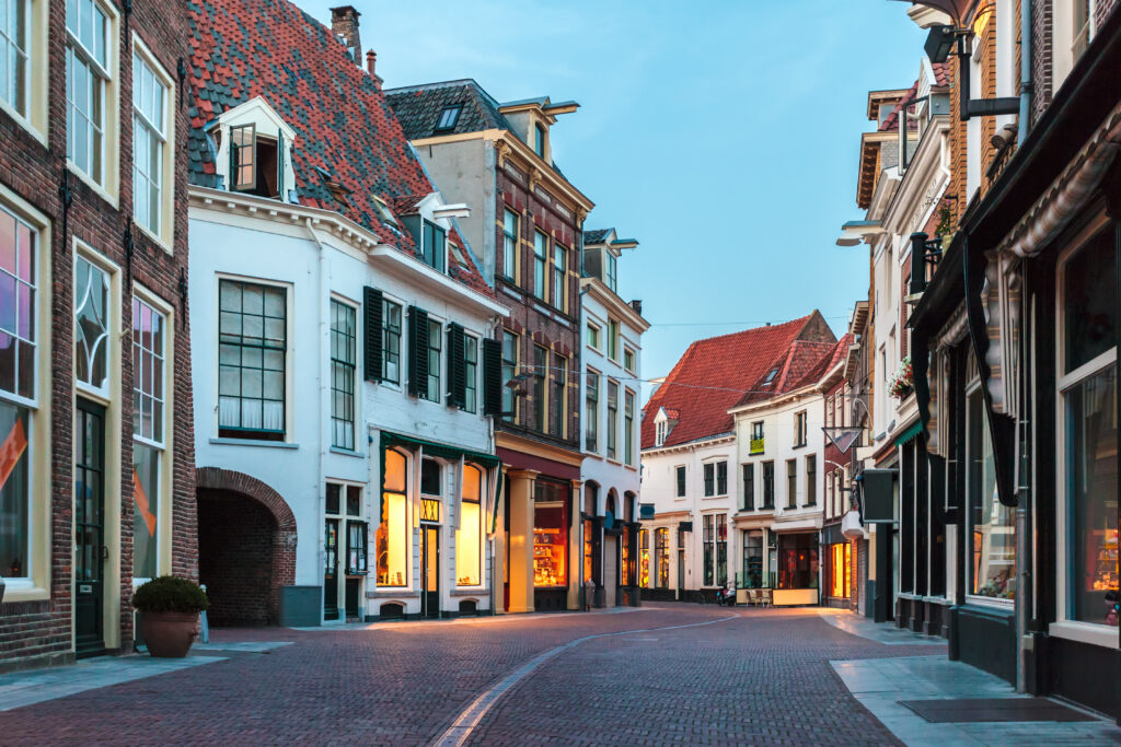 Evening,In,A,Shopping,Street,Of,The,Dutch,Ancient,Town
